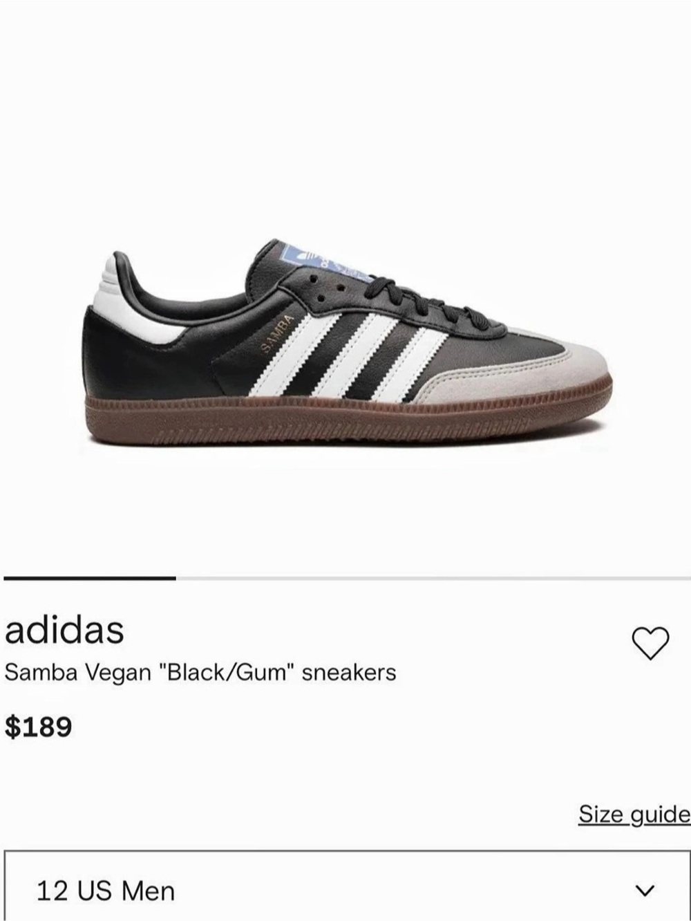 adidas Samba Vegan Black & White US 11.5 NWOB